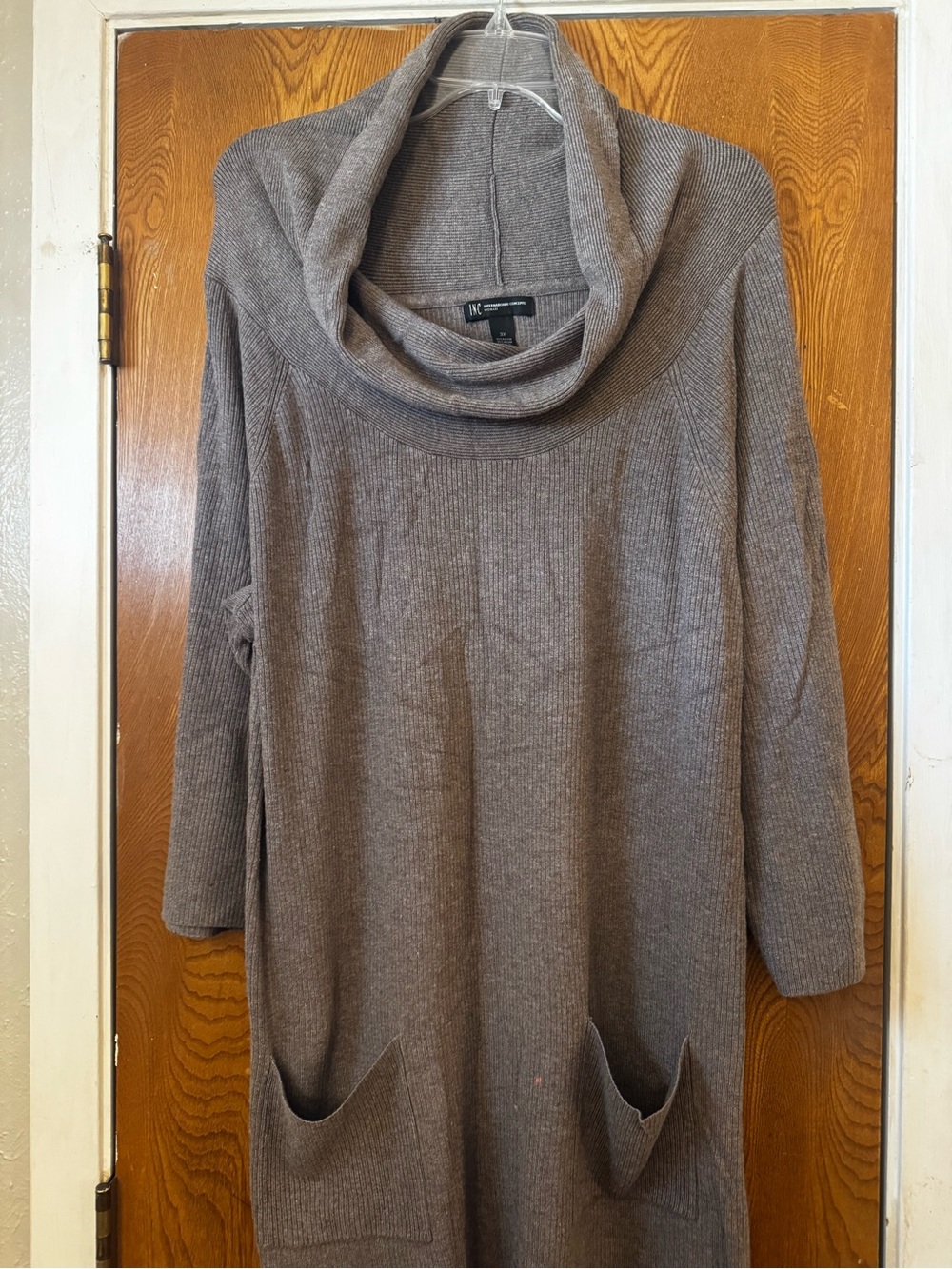INC International Concepts Taupe Ribbed Cowl Neck Sweater